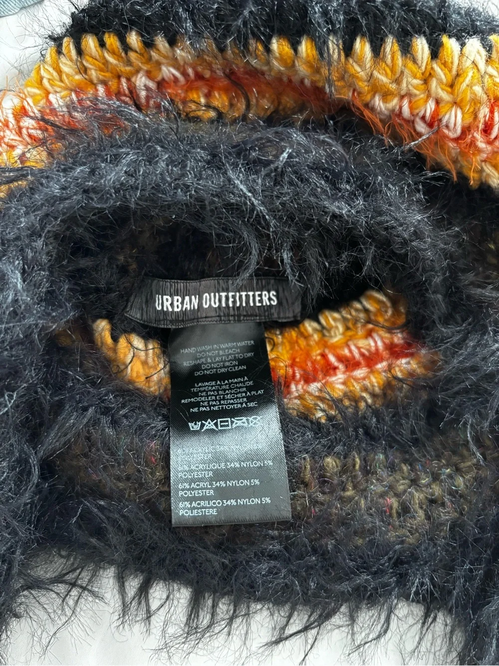 Urban outfitters Beanie with Orange Stripe and ties UNISEX